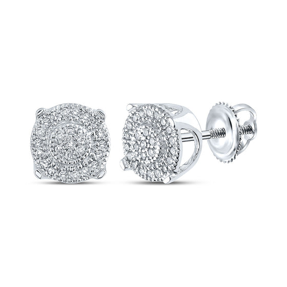 10k White Gold Womens Round Diamond Fashion Cluster Earrings 1/8 Cttw