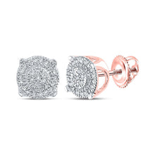  10k Rose Gold Womens Round Diamond Cluster Earrings 1/8 Cttw
