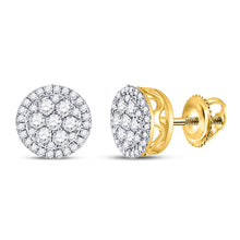  10k Yellow Gold Womens Round Diamond Circle Cluster Earrings 1/4 Cttw
