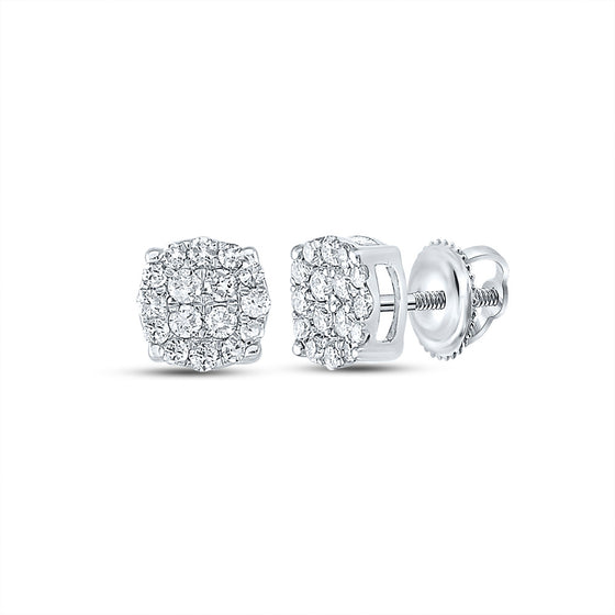 10k White Gold Round Diamond Cluster Earrings 1/4 Cttw