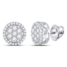  10k White Gold Womens Round Diamond Flower Cluster Earrings 1/2 Cttw