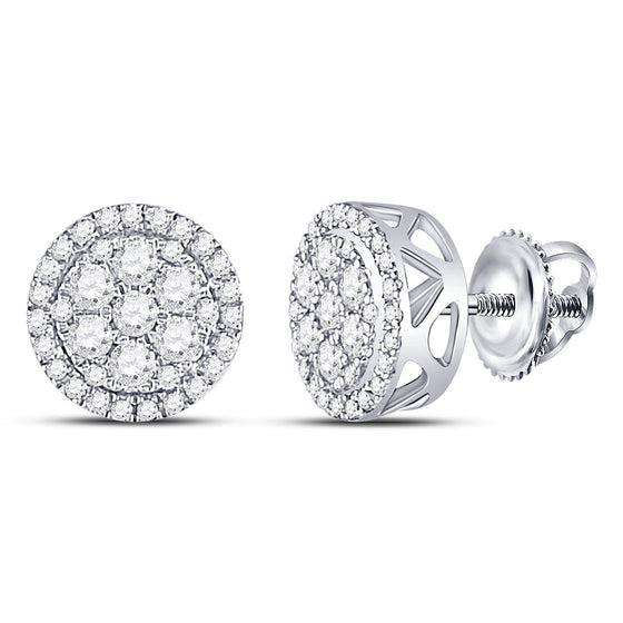 10k White Gold Womens Round Diamond Flower Cluster Earrings 1/2 Cttw