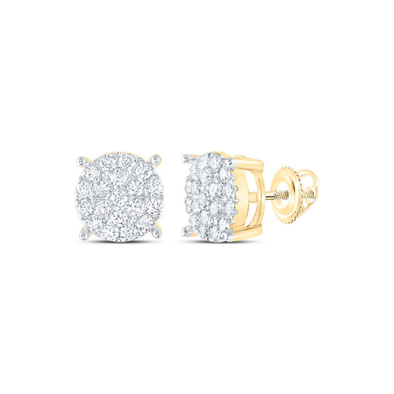 10k Yellow Gold Womens Round Diamond Fashion Cluster Earrings 1 Cttw