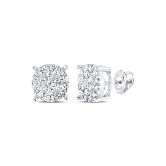 10k White Gold Womens Round Diamond Circle Cluster Earrings 1 Cttw