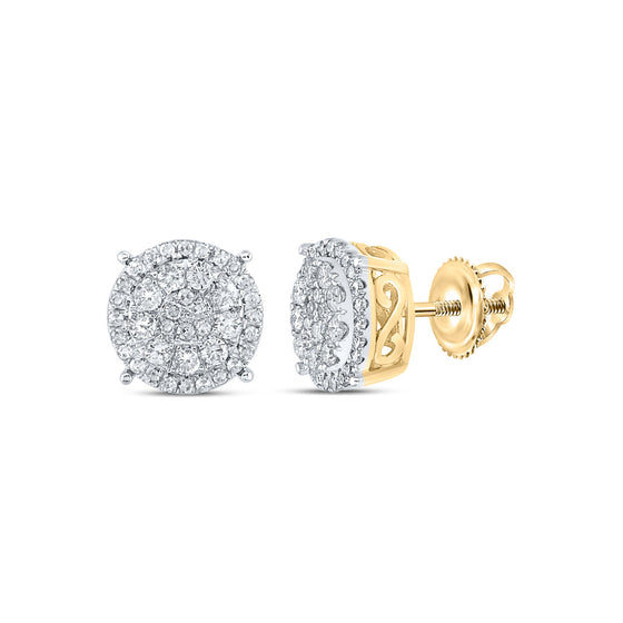 10k Yellow Gold Womens Round Diamond Fashion Cluster Earrings 1/2 Cttw