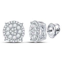  10k White Gold Womens Round Diamond Circle Cluster Earrings 1/2 Cttw