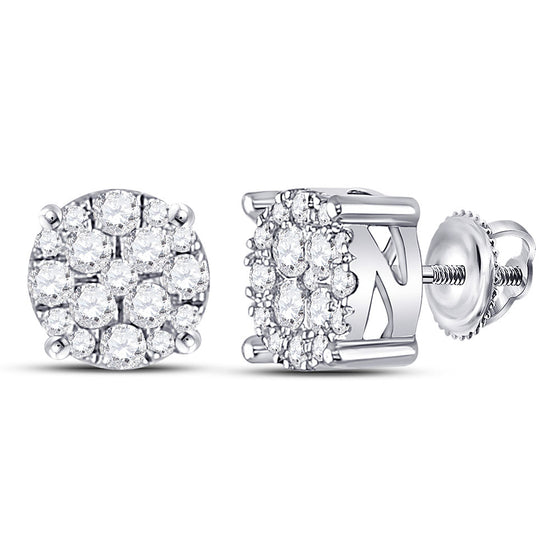 10k White Gold Womens Round Diamond Fashion Cluster Earrings 1/4 Cttw