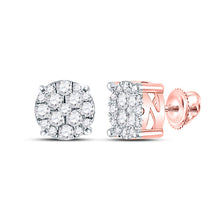  10k Rose Gold Womens Round Diamond Fashion Cluster Earrings 1/4 Cttw