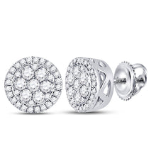 10k White Gold Womens Round Diamond Flower Cluster Earrings 3/8 Cttw