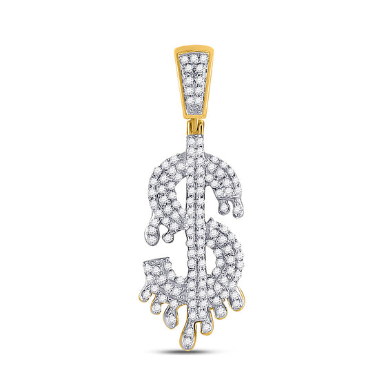 10k Yellow Gold Mens Round Diamond Dollar-Sign Charm Pendant 3/8 Cttw