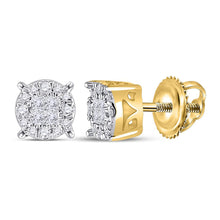  14k Yellow Gold Womens Princess Diamond Round Cluster Earrings 1/6 Cttw