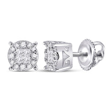  14k White Gold Womens Princess Diamond Fashion Cluster Earrings 1/6 Cttw