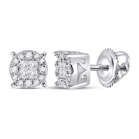 14k White Gold Womens Princess Diamond Fashion Cluster Earrings 1/6 Cttw
