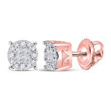  14k Rose Gold Womens Princess Diamond Round Cluster Earrings 1/6 Cttw