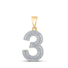  10k Yellow Gold Mens Round Diamond Number 3 Charm Pendant 5/8 Cttw