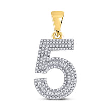  10k Yellow Gold Mens Round Diamond Number 5 Charm Pendant 1/2 Cttw