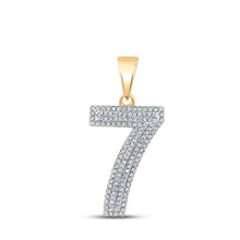 10k Yellow Gold Mens Round Diamond Number 7 Charm Pendant 3/8 Cttw