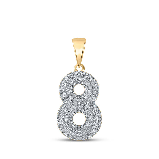 10k Yellow Gold Mens Round Diamond Number 8 Charm Pendant 1/2 Cttw