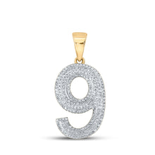  10k Yellow Gold Mens Round Diamond Number 9 Charm Pendant 5/8 Cttw