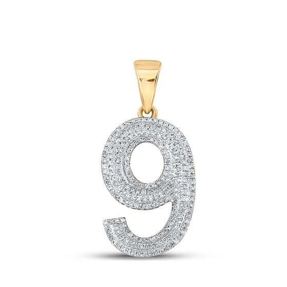 10k Yellow Gold Mens Round Diamond Number 9 Charm Pendant 5/8 Cttw