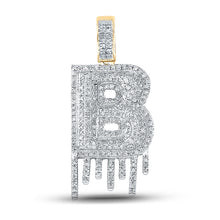  10k Yellow Gold Mens Round Diamond Dripping B Letter Charm Pendant 5/8 Cttw