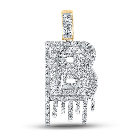 10k Yellow Gold Mens Round Diamond Dripping B Letter Charm Pendant 5/8 Cttw