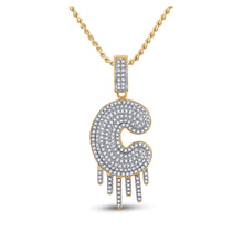  10k Yellow Gold Mens Round Diamond Dripping C Letter Charm Pendant 5/8 Cttw