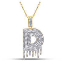  10k Yellow Gold Mens Round Diamond D Letter Charm Pendant 3/4 Cttw