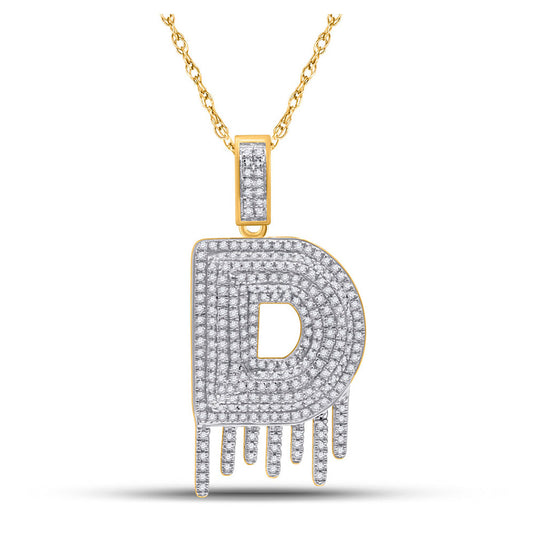 10k Yellow Gold Mens Round Diamond D Letter Charm Pendant 3/4 Cttw