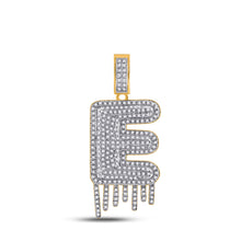  10k Yellow Gold Mens Round Diamond E Drip Letter Charm Pendant 3/4 Cttw