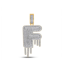  10k Yellow Gold Mens Round Diamond Drip F Letter Charm Pendant 5/8 Cttw