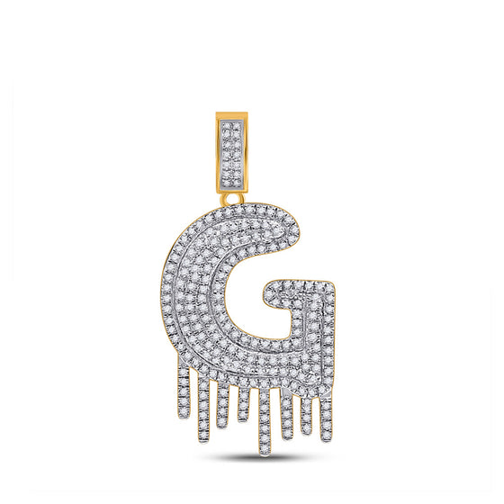 10k Yellow Gold Mens Round Diamond G Letter Charm Pendant 5/8 Cttw