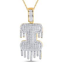  10k Yellow Gold Mens Round Diamond I Dripping Letter Charm Pendant 3/4 Cttw