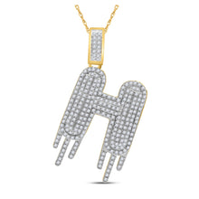  10k Yellow Gold Mens Round Diamond H Drip Letter Charm Pendant 3/4 Cttw