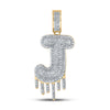 10k Yellow Gold Mens Round Diamond Dripping J Letter Charm Pendant 5/8 Cttw
