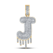  10k Yellow Gold Mens Round Diamond Dripping J Letter Charm Pendant 5/8 Cttw