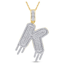  10k Yellow Gold Mens Round Diamond K Dripping Letter Charm Pendant 3/4 Cttw