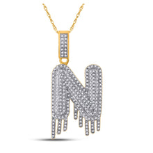  10k Yellow Gold Mens Round Diamond N Dripping Letter Charm Pendant 3/4 Cttw