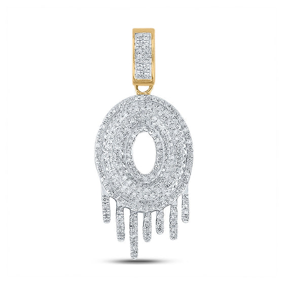 10k Yellow Gold Mens Round Diamond Dripping O Letter Charm Pendant 3/4 Cttw
