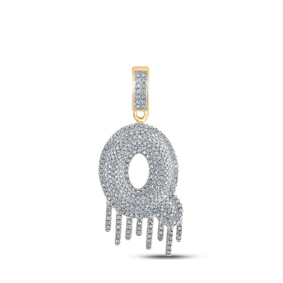 10k Yellow Gold Mens Round Diamond Q Letter Charm Pendant 7/8 Cttw