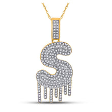  10k Yellow Gold Mens Round Diamond S Drip Letter Charm Pendant 5/8 Cttw