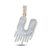 10k Yellow Gold Mens Round Diamond Dripping U Letter Charm Pendant 3/4 Cttw