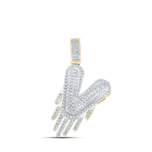  10k Yellow Gold Mens Round Diamond Drip V Letter Charm Pendant 1/2 Cttw