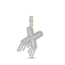  10k Yellow Gold Mens Round Diamond X Drip Letter Charm Pendant 5/8 Cttw