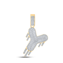  10k Yellow Gold Mens Round Diamond Drip Y Letter Charm Pendant 1/2 Cttw
