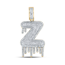  10k Yellow Gold Mens Round Diamond Z Drip Letter Charm Pendant 3/4 Cttw