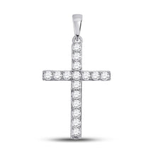  10k White Gold Womens Round Diamond Cross Pendant 1/2 Cttw