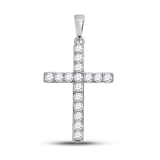 10k White Gold Womens Round Diamond Cross Pendant 1/2 Cttw