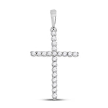  10k White Gold Womens Round Diamond Cross Pendant 1/5 Cttw