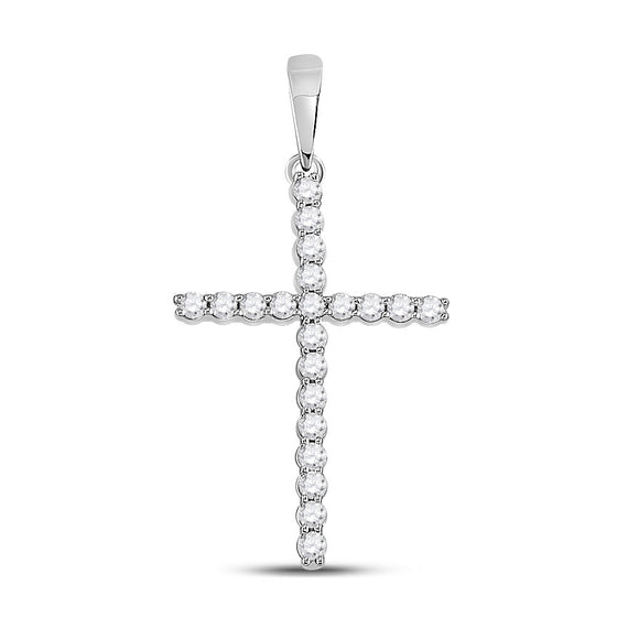 10k White Gold Womens Round Diamond Cross Pendant 1/5 Cttw